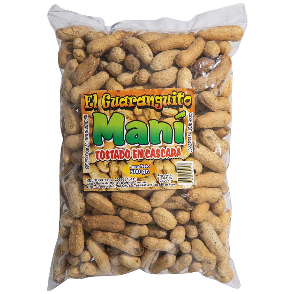 Maní Tostado con Cáscara EL GUARANGUITO Bolsa 500g