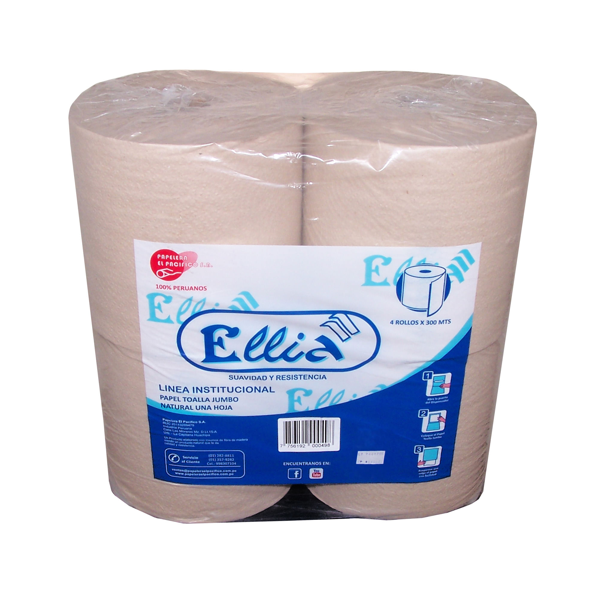 Papel Toalla ELLIA 300Mts Paquete 4un