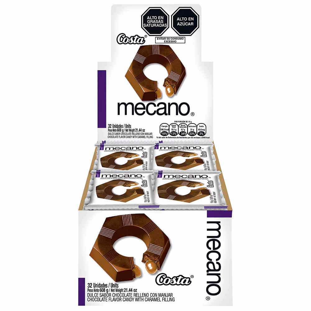 Dulce sabor Chocolate Relleno con Manjar MECANO Caja 32un