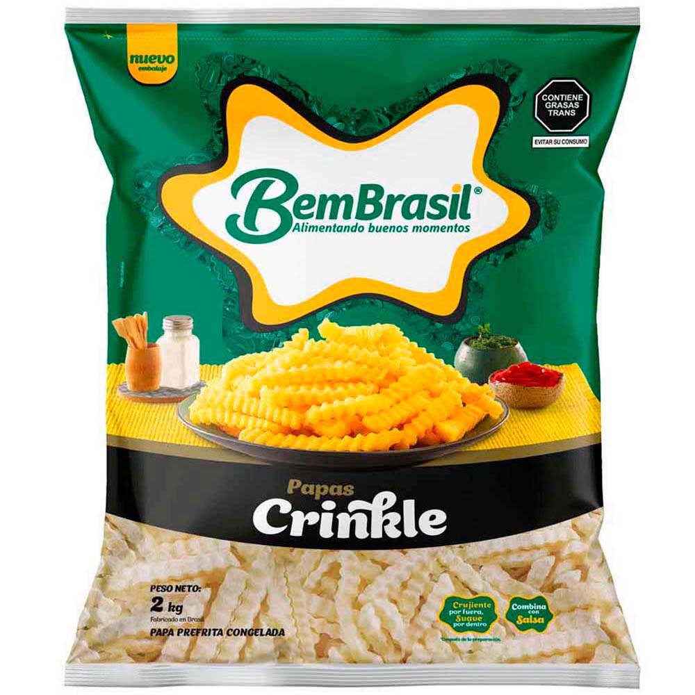 Papa Prefrita Congelada BEM BRASIL Crinkle 12x12 Bolsa 2Kg
