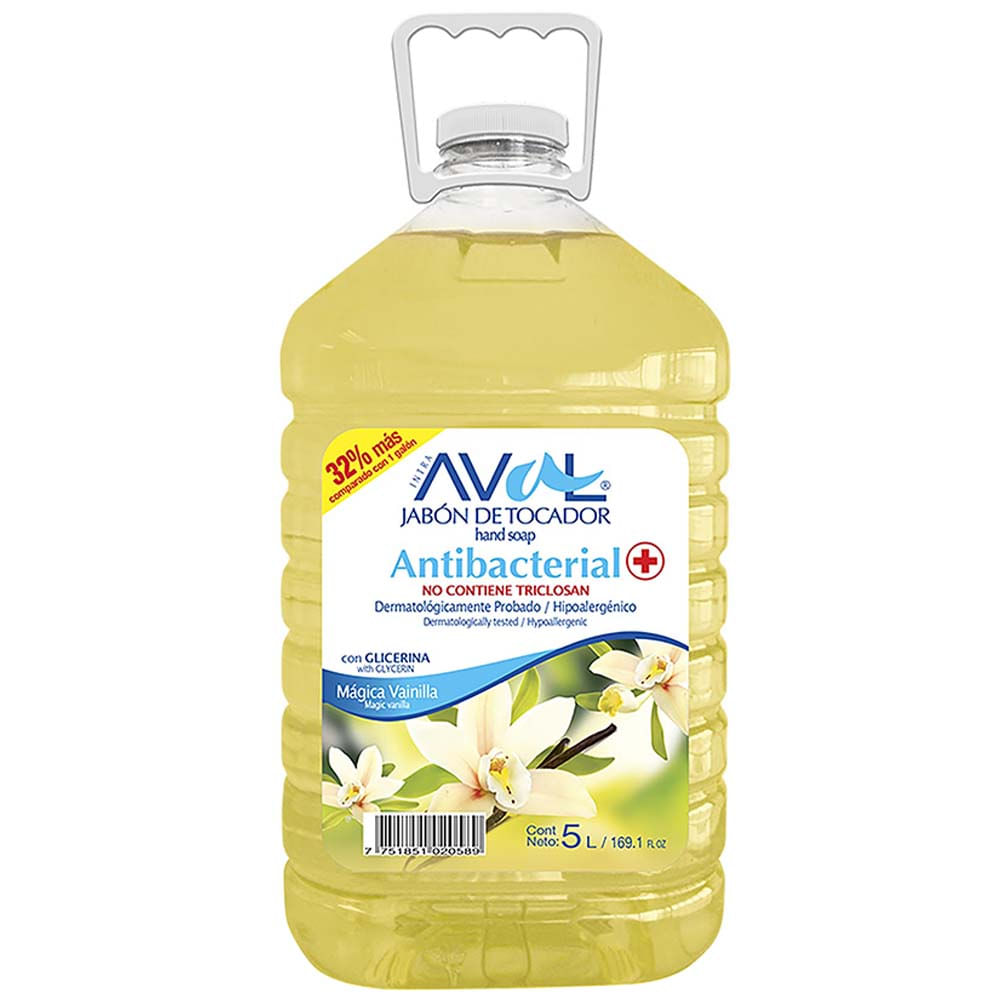 Jabón Líquido Antibacterial Vainilla AVAL Botella 5L