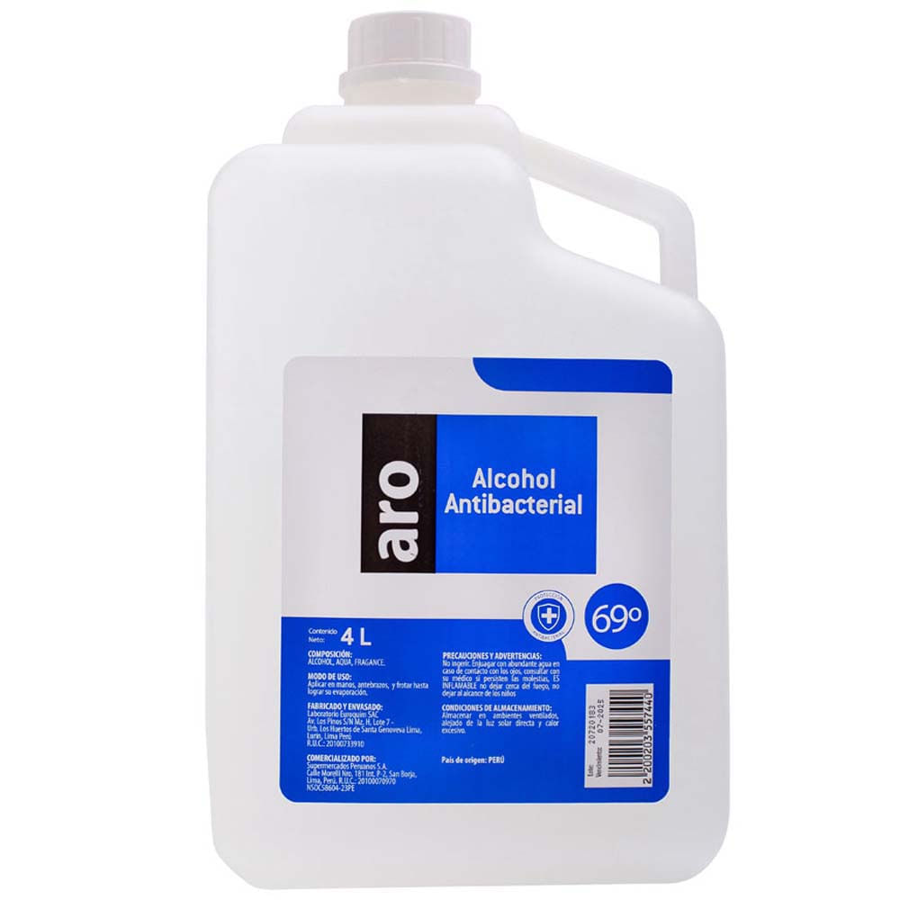 Alcohol Puro Antibacterial 96° ARO Frasco 1L