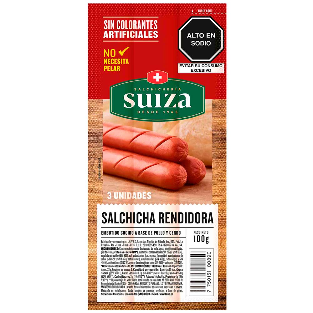 Salchicha Rendidora SUIZA Paquete 100g