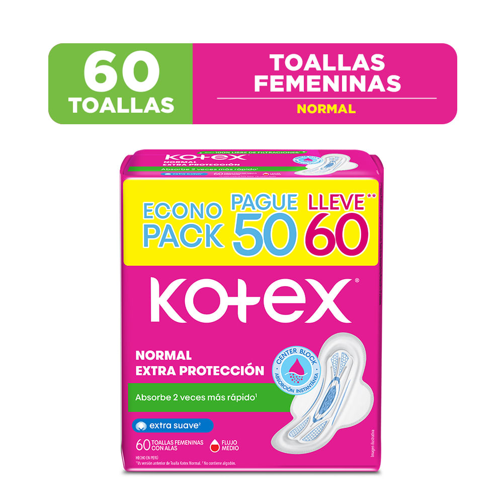 Toalla Higiénica KOTEX Normal Paquete 60un