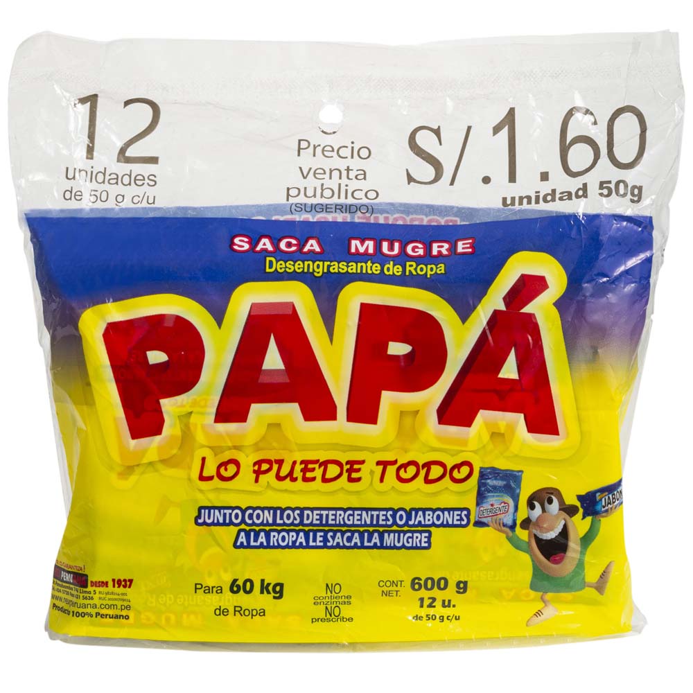 Desengrasante para Ropa PAPÁ Saca Mugre x 12 Sobres