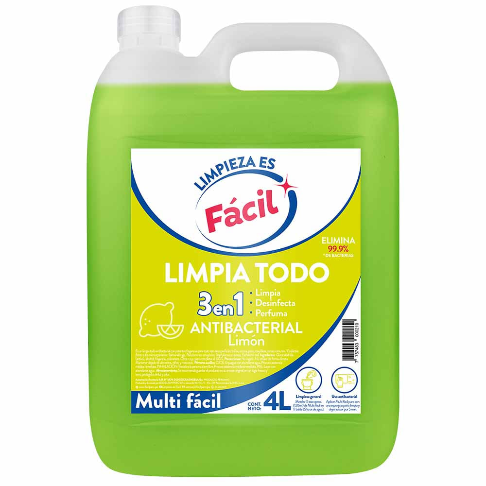 Limpiador Antibacterial FACIL Limón 4L