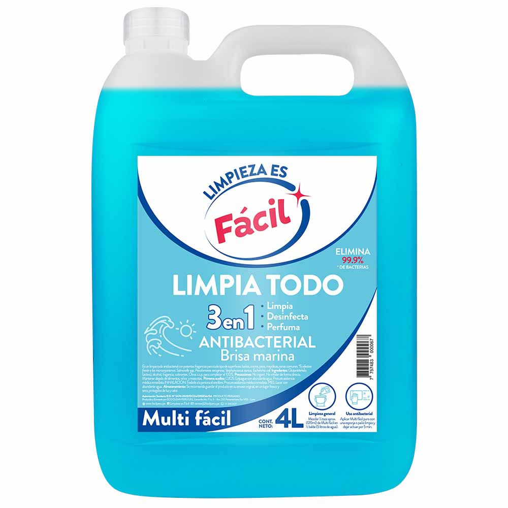 Limpiador Antibacterial FACIL Brisa Mar 4L