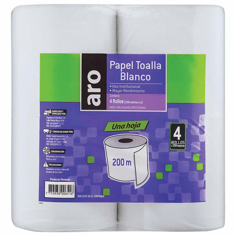 Papel Toalla Pro Aro 200Mts Paquete 4un