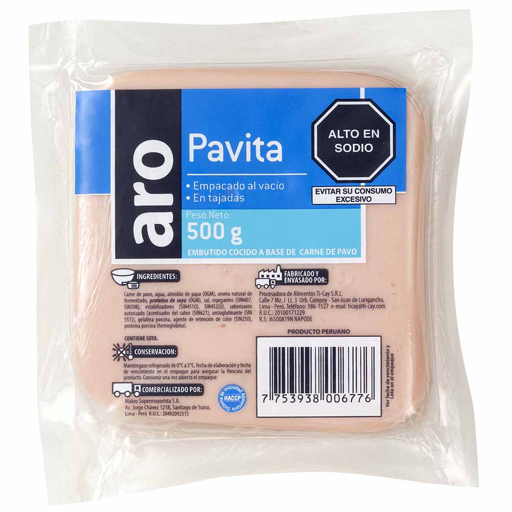 Jamón De Pavita Aro X500G