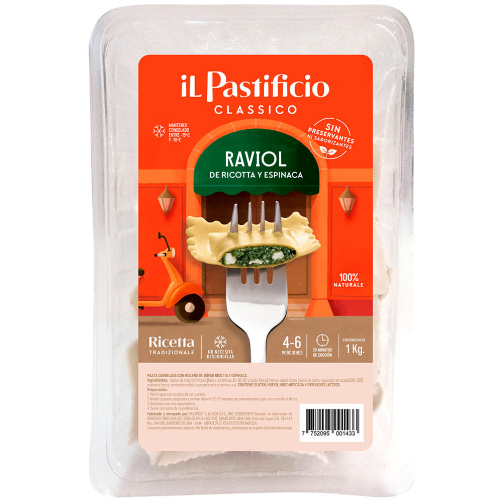 Raviol de Ricoto y Espinaca IL PASTIFICIO Bolsa 1Kg
