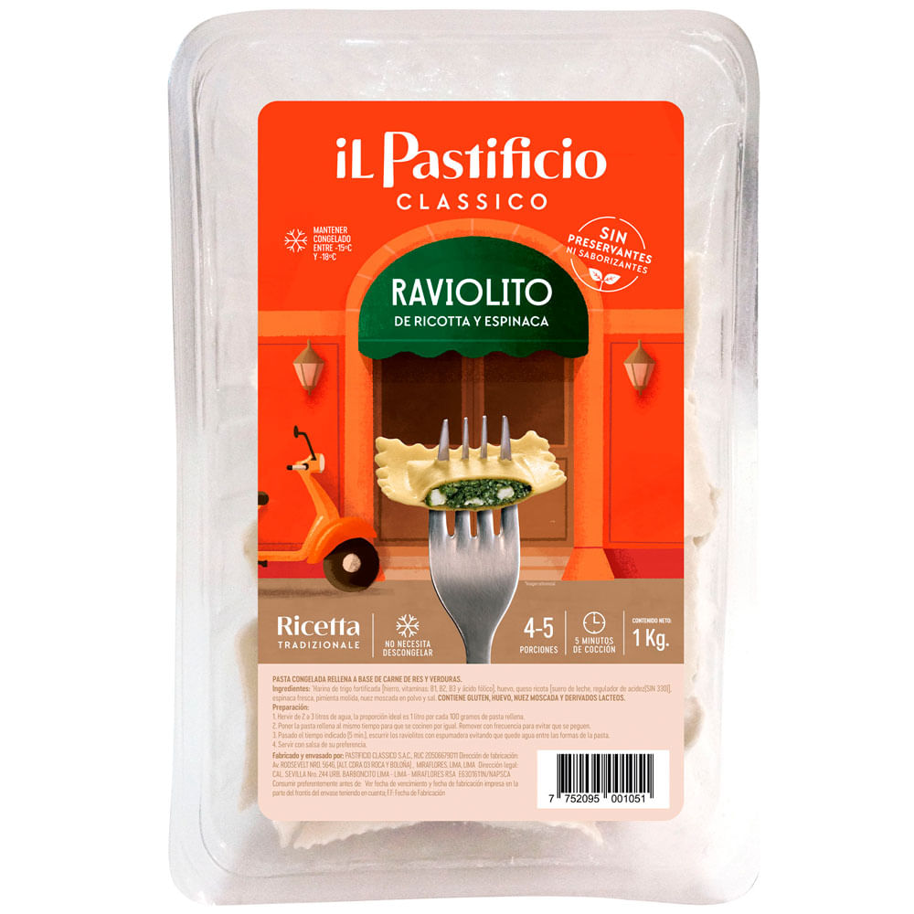 Raviolito Ricoto - Espinaca IL PASTIFICIO Bolsa 1Kg