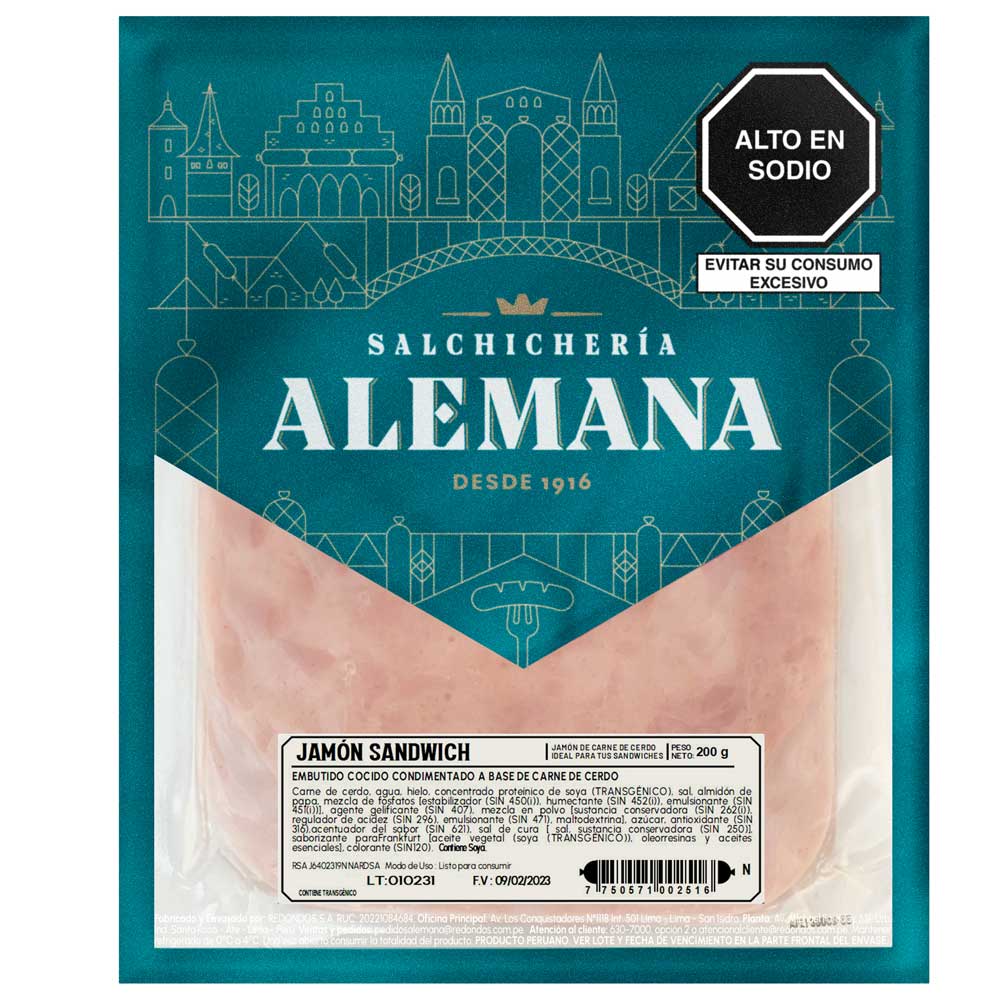 Jamón Sándwich SALCHICHERÍA ALEMANA Paquete 500g