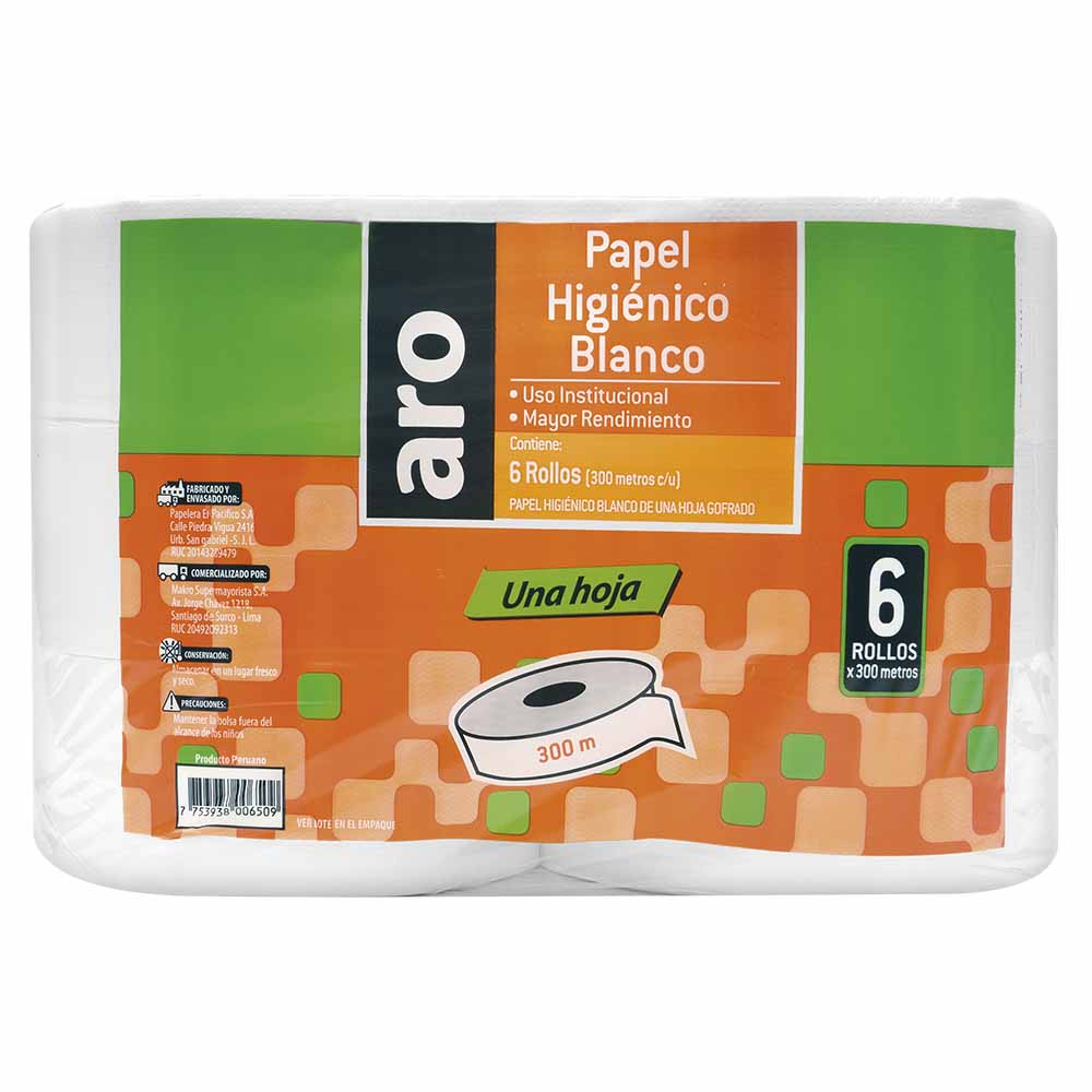 Papel Higiénico ARO Pro Gofrado 300Mts Paquete 6un
