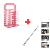 Cesta Plegable para Baño Rosado y Tubo de Ducha Expandibles hasta 2.6 M