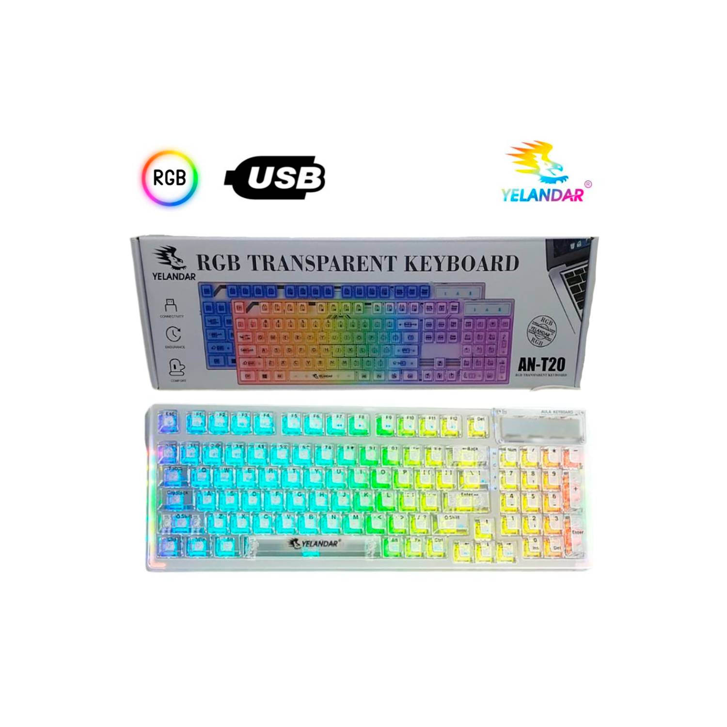 Teclado Transparente para PC RGB Keyboard Gamer de Computadora USB