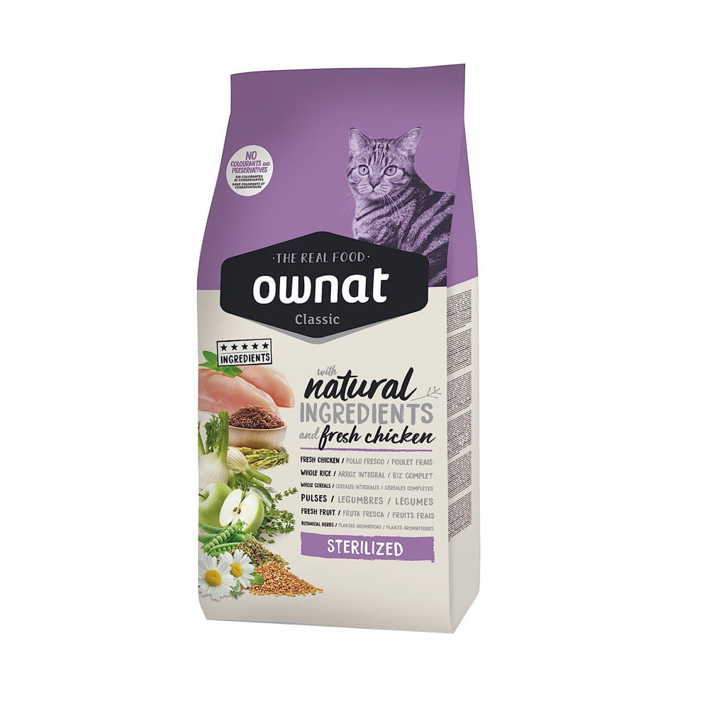 Alimento Ownat Classic para Gatos Esterilizados 15Kg
