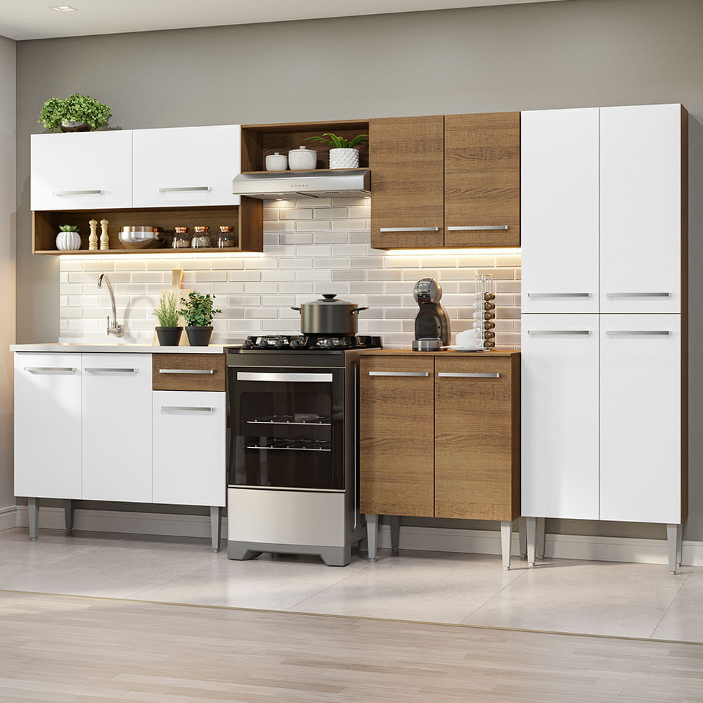 Cocina Integral 293cm con Fregadero Marron/Blanco Emilly 09