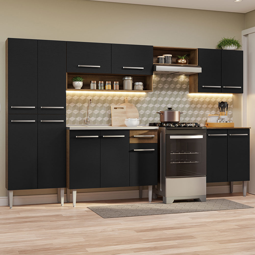 Cocina Integral 293cm con Fregadero Marron/Negro Emilly 08