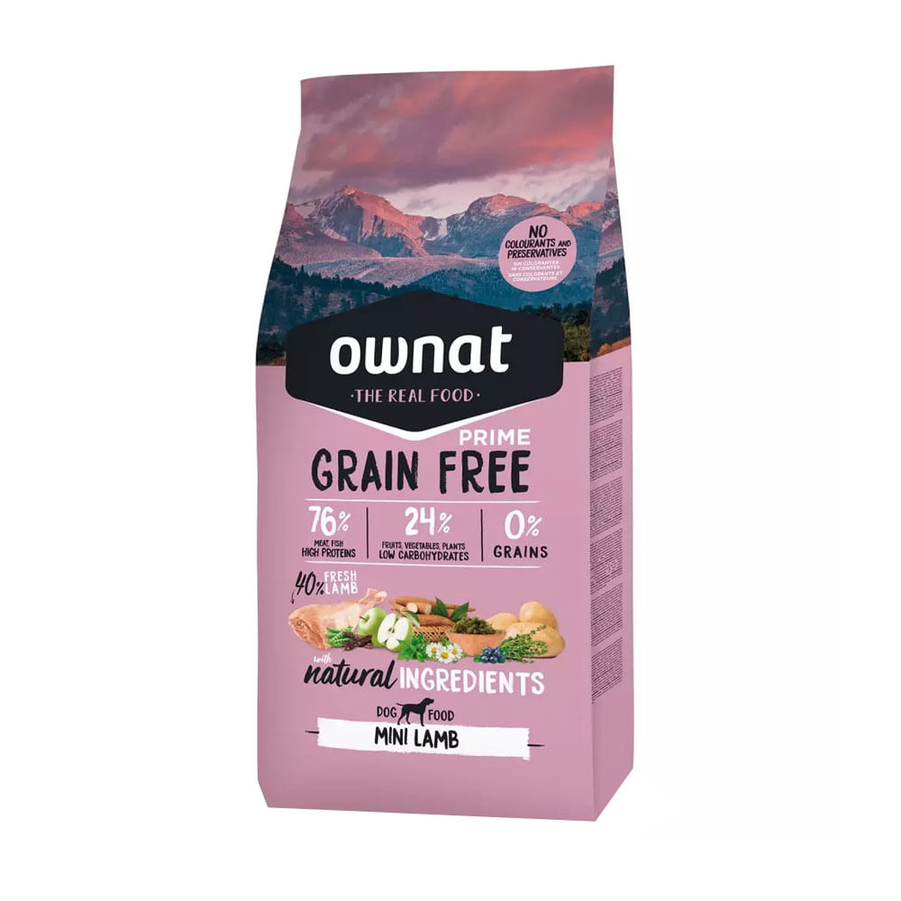 Alimento Ownat Prime Libre de Granos Mini Adulto Sabor Cordero 1kg