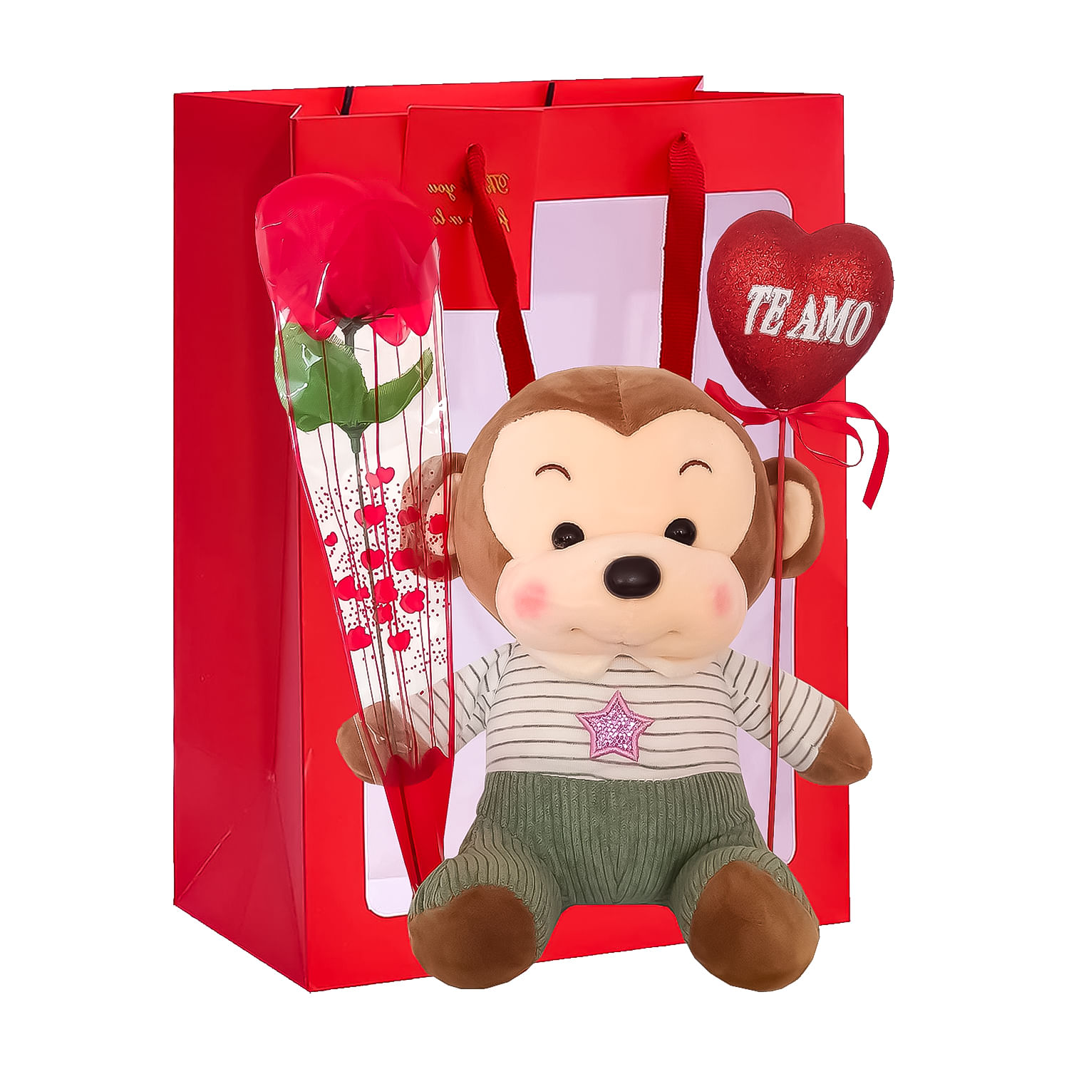 Box Regalo San Valentín Monito de Peluche con Rosa