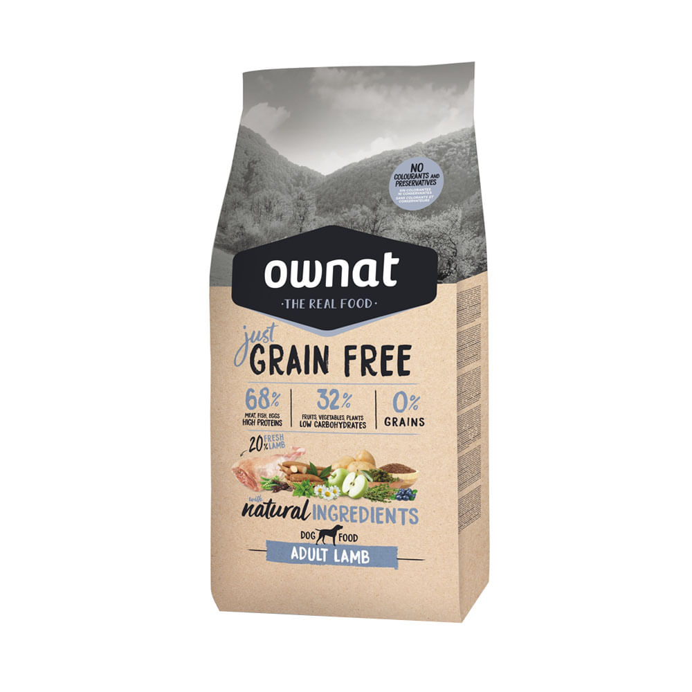 Alimento Ownat Just Libre de Granos Adulto Sabor Cordero 14Kg