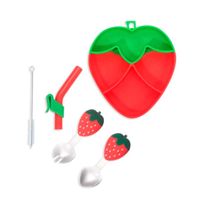 Set Plato y Cubiertos para Bebe Estilo Fresa | Rojo