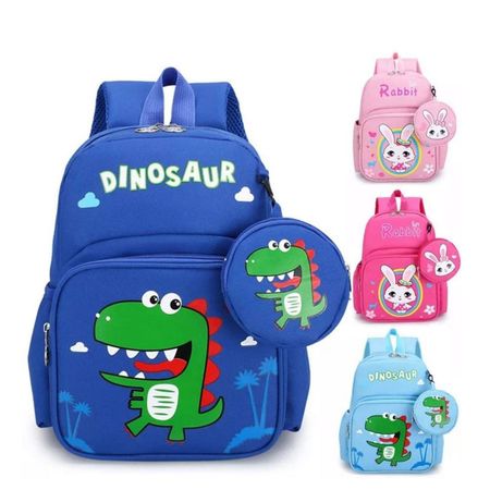 Mochila Escolar con Monedero Dinosaurio y Conejo