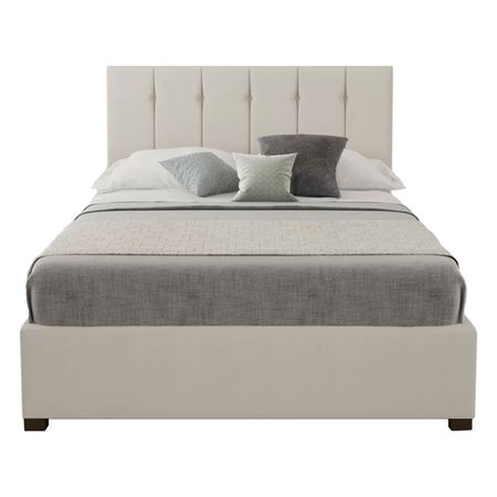 Cama Tapizada Listón con Botones LeMueble 2 Plazas Beige