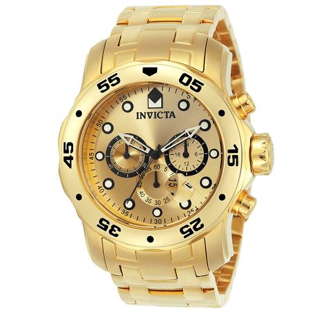 Reloj Invicta Pro Diver 0074 Cronómetro Fecha Acero Inoxidable  Dorado