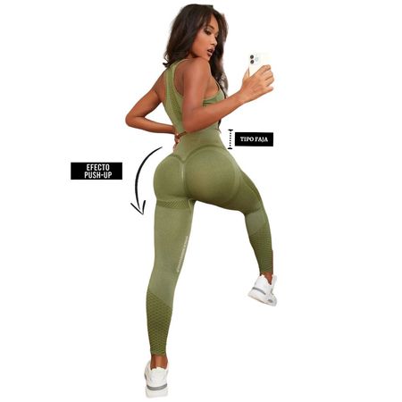 Conjunto Deportivo Colombiano Leggins Push Up Verde Talla M