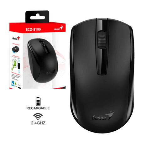 Mouse Inalámbrico Con Bateria Recargable Eco-8100 Genius Negro