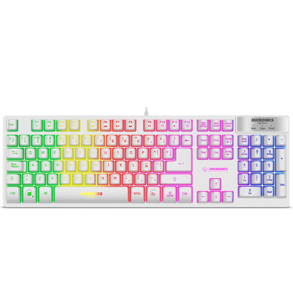 Teclado Gamer Micronics Neon+ MIC K709w Alambrico 19 teclas Anti Ghosting Blanco