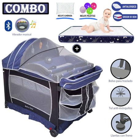 Cuna Corral Baby Kits Verona Azul + Colchón Azul