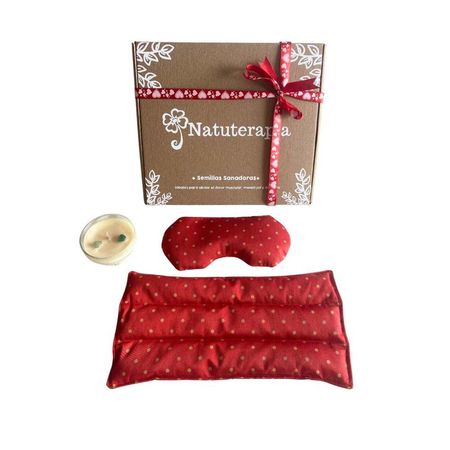 Pack Natuterapia Navideño: Almohadilla Estándar + Antifaz Terapéutico + Vela de Soja (Rojo)