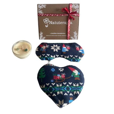 Pack Sanador Navideño: Antifaz Terapéutico + Corazón de Semillas+ Vela de Soja (Elfos)