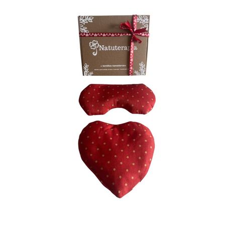 Pack Corazón Navideño: Antifaz Terapéutico + Almohadilla  Corazón de Semillas Natuterapia (Rojo)