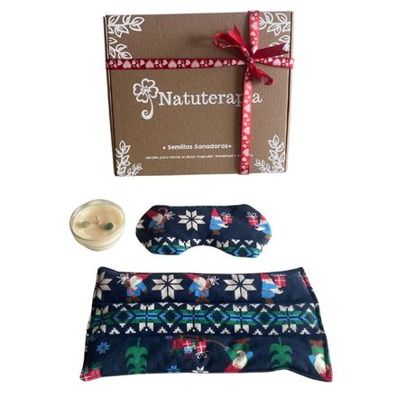 Pack Natuterapia Navideño: Almohadilla Estándar + Antifaz Terapéutico + Vela de Soja (Elfos)