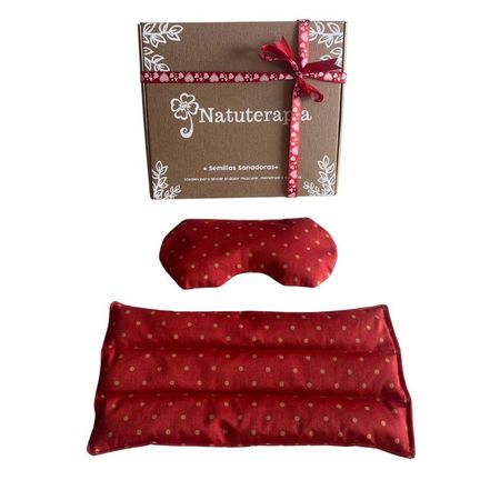 Pack Relajante Navideño: Antifaz Terapéutico + Almohadilla Estándar de Semillas Natuterapia (Rojo)