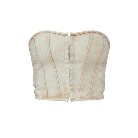 Pretty LIittle Thing - Structured Corset Top Washed Stone Denim Hook and Eye