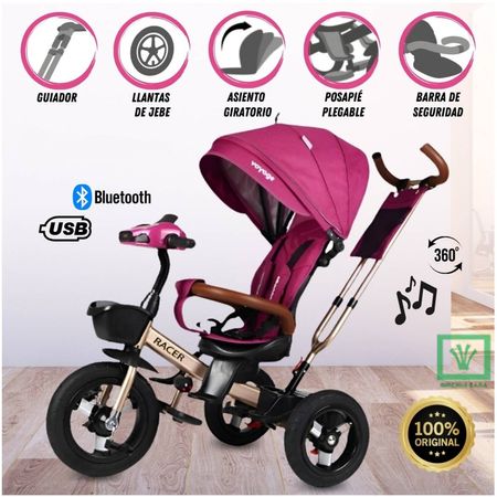 Triciclo Guiador para Niños Usb y Bluetooh Laurent Fucsia