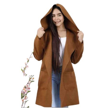 Saco y Capa para Mujer con Capucha -Moda Casual color Camel Talla M