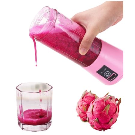 Licuadora Portátil de 6 aspas Recargable USB color Rosado