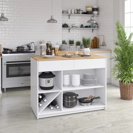 Isla de Cocina Moderna Raiza Blanco 120 cm R&R MUEBLES