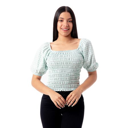 Blusa Lulem Cuadros Mujer Pionier Verde Aqua M