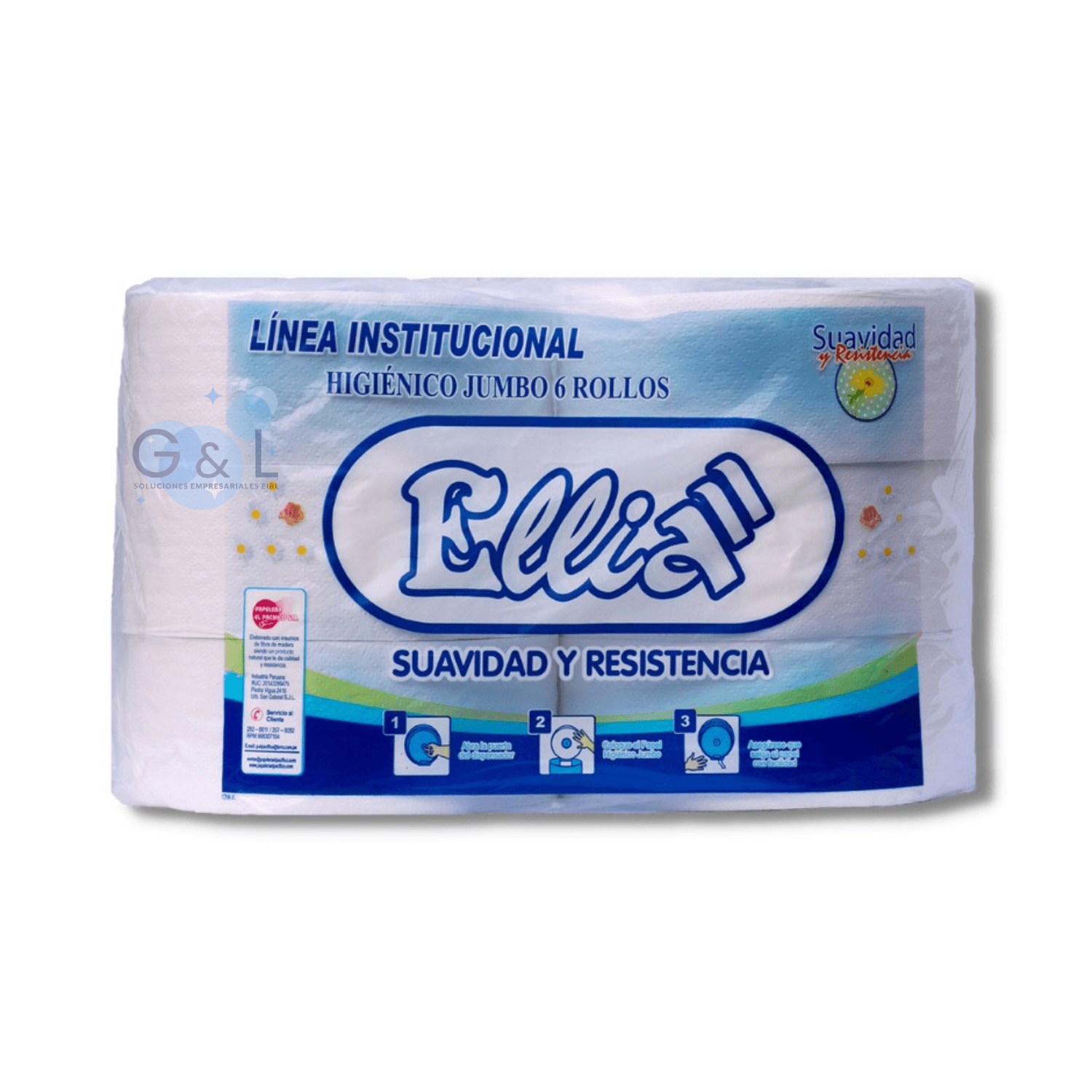 Papel Higiénico Jumbo Blanco Ellia 300 mt 100% Celulosa Pack 6 Rollos
