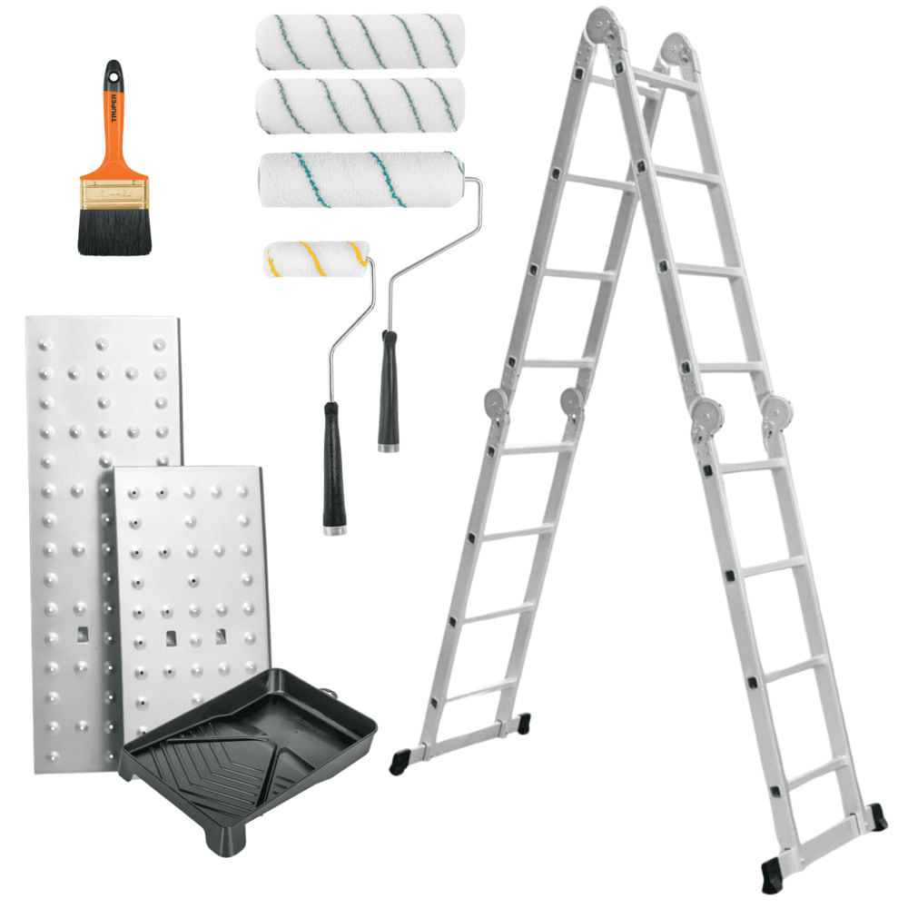 Escalera Multiposición 16 Peldaños + Kit Pintor Fino Trupe101906-13894-13921-13921-13905-19211-14485