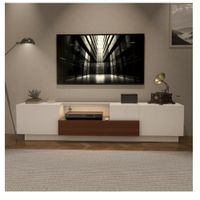 Mesa de TV Moderna Máncora TU MESITA Melamina 18mm Blanco/Marrón 2 puertas 2 cajones