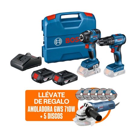 COMBO Bosch: Taladro Gsb 185-li + llave impacto Gdr 18v-200 + Amoladora Gws 41/2