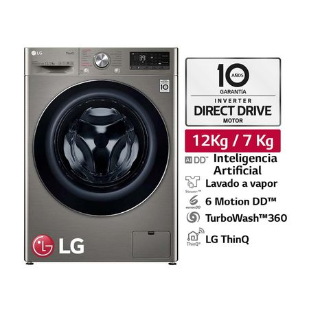 Lavaseca LG WD12PVC3S6C AI DD Carga Frontal 12/7 Kg Platino