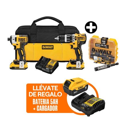 Taladro Percutor + Atornillador de Impacto + Bateria 5.0Ah + Cargador Dewalt